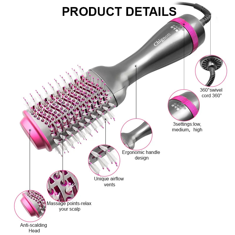 One Step Hair Dryer and Volumizer 1000W Rotating Hot Air Brush Professional Blow Dryer Comb Brush Electric Ion Blow Dryer Brush