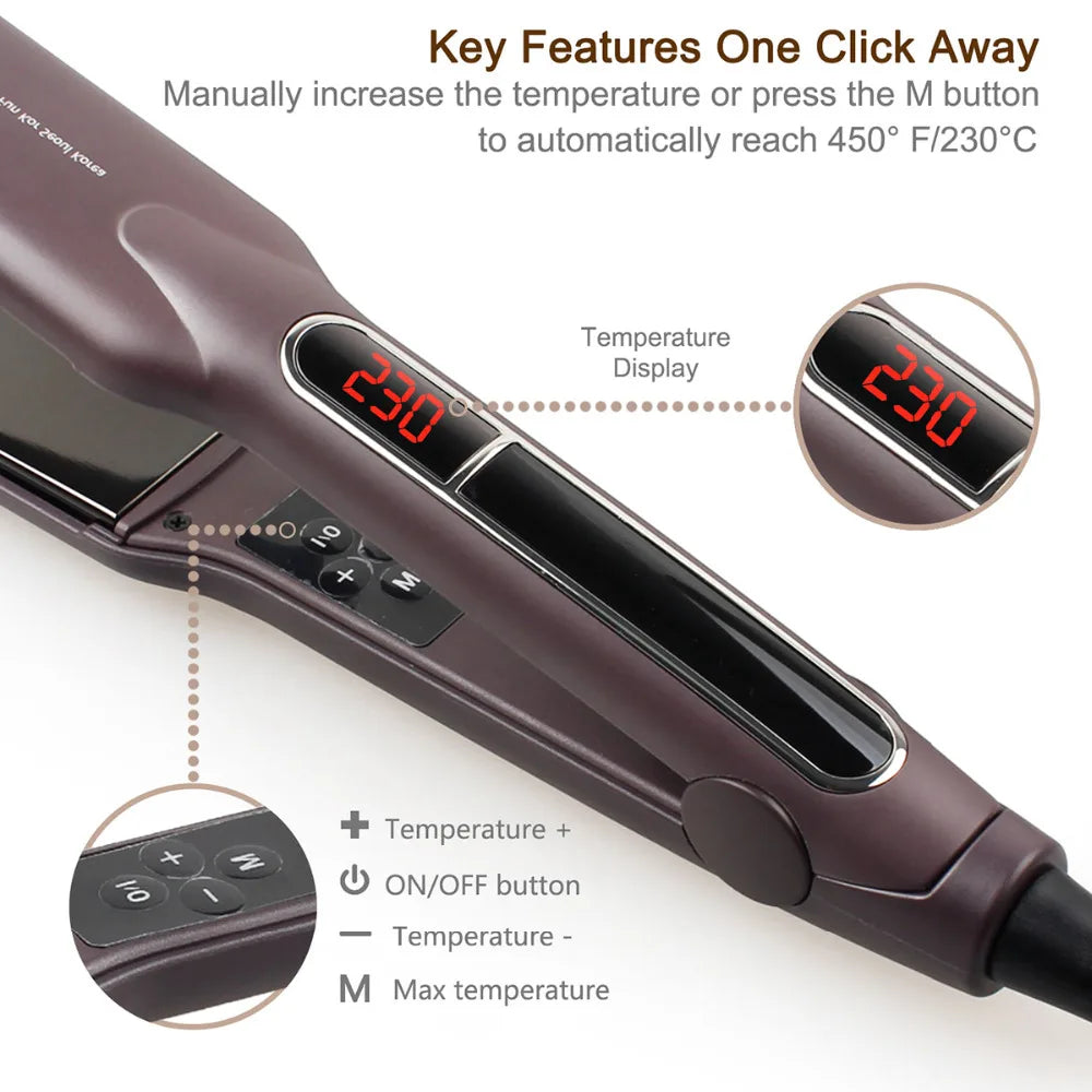 Professional Hair Straightener Curler Wide Plate Ceramic Hair Flat Irons Keratin Treatment 230℃ MCH Fast Heating Salon Styler