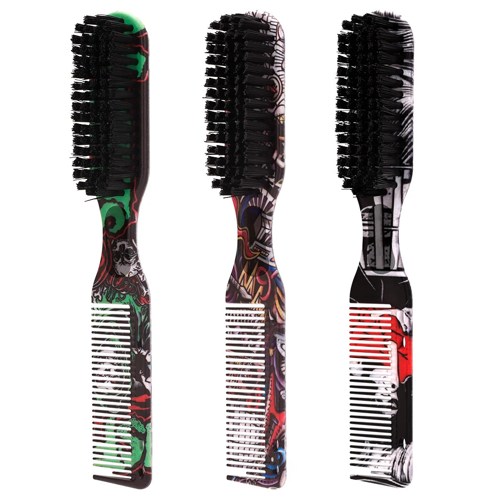 Double-sided Comb Printed Pattern Beard Styling Brush Professional Shave Beard Brush Barber Broken Hair Remove Comb For Men