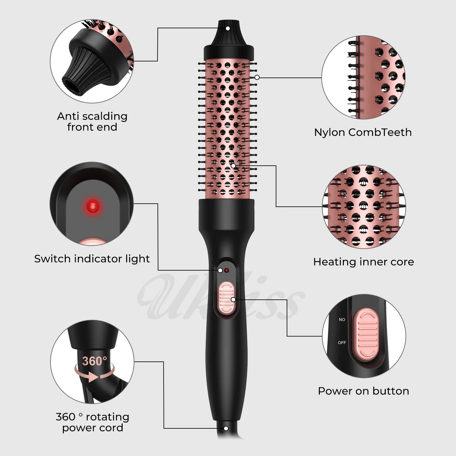 Round Hair Curler Thermal Brush Roller Heated Curling Comb