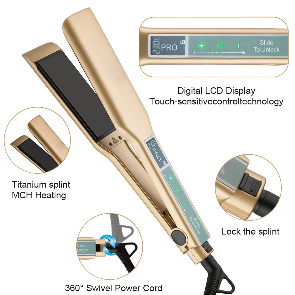 Professional Hair Straightener Curler Wide Plate Ceramic Hair Flat Irons Keratin Treatment 230℃ MCH Fast Heating Salon Styler