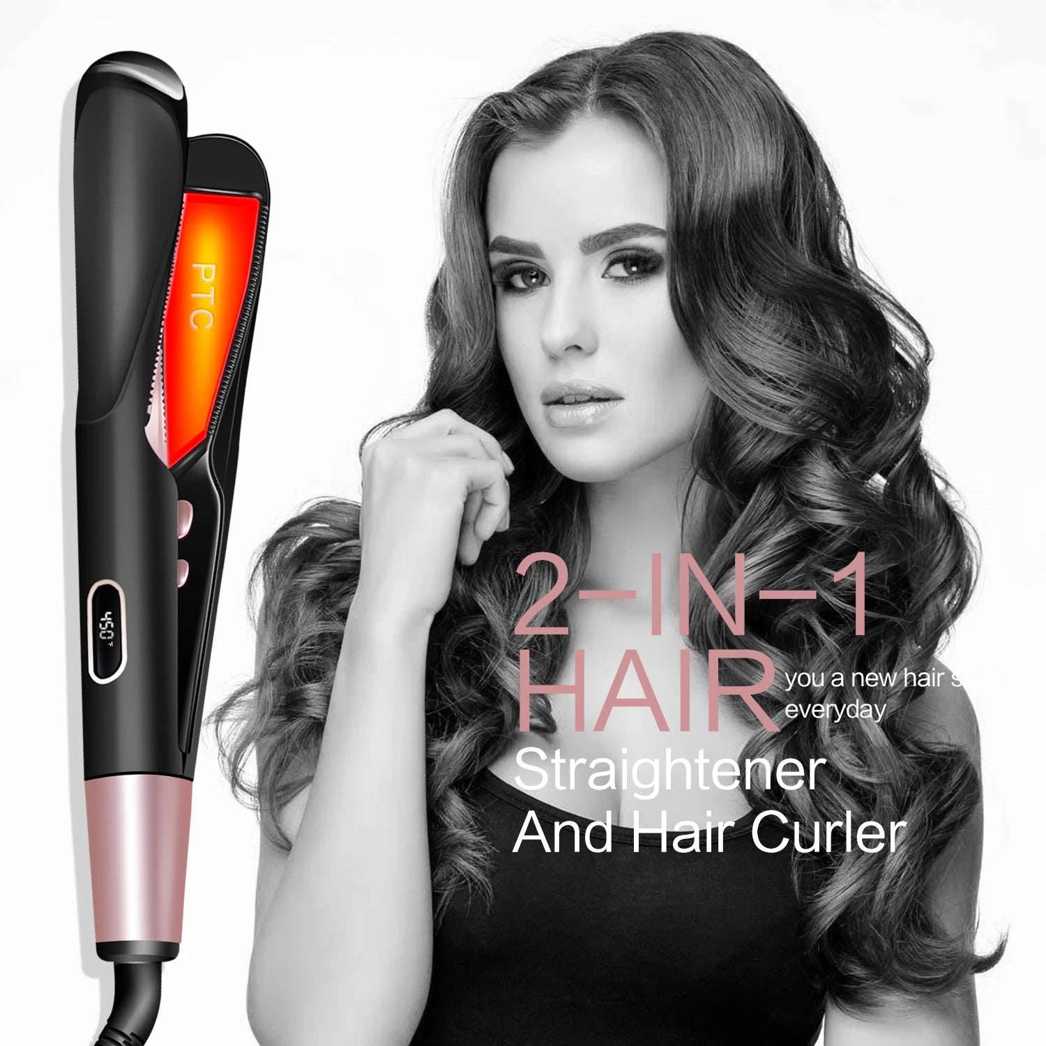 2 in 1 Hair Straightener And Curler Twist Straightening Curling Iron Professional Negative Ion Fast Heating Styling Flat Iron