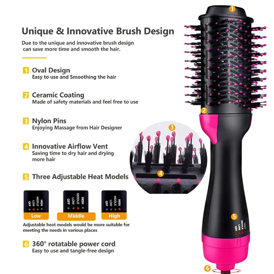 One Step Hair Dryer & Volumizer Salon Hot Air Paddle Styling Brush Negative Ion Generator Hair Straightener Curler