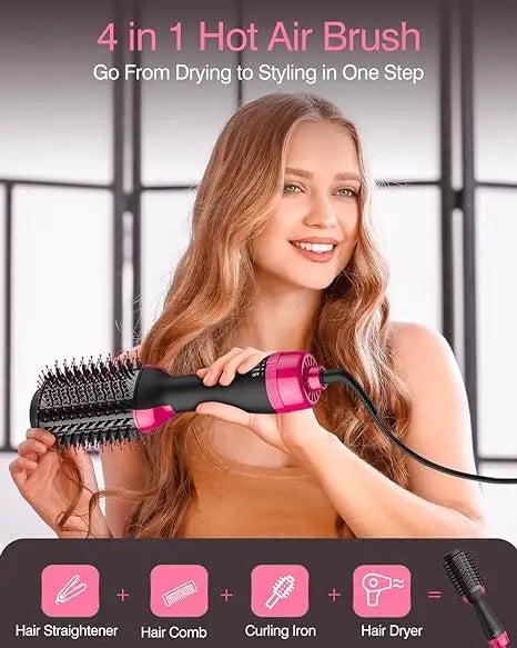 4 In 1 Hot Air Brush Styling Comb One-Step Heating Comb Hair Straightening Brush for Straight Curly Professional Hair Dryers