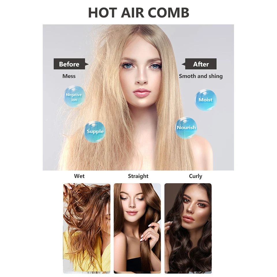 One Step Hair Dryer & Volumizer Salon Hot Air Paddle Styling Brush Negative Ion Generator Hair Straightener Curler