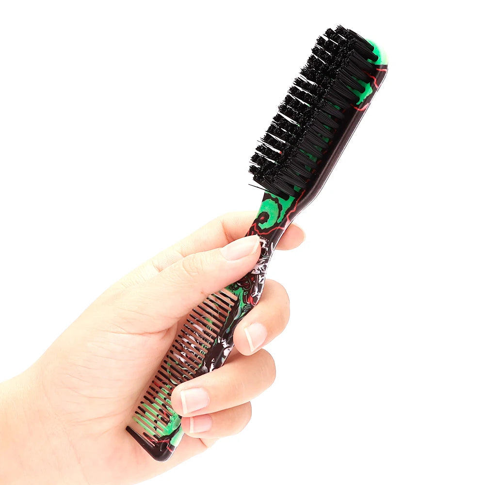 Double-sided Comb Printed Pattern Beard Styling Brush Professional Shave Beard Brush Barber Broken Hair Remove Comb For Men