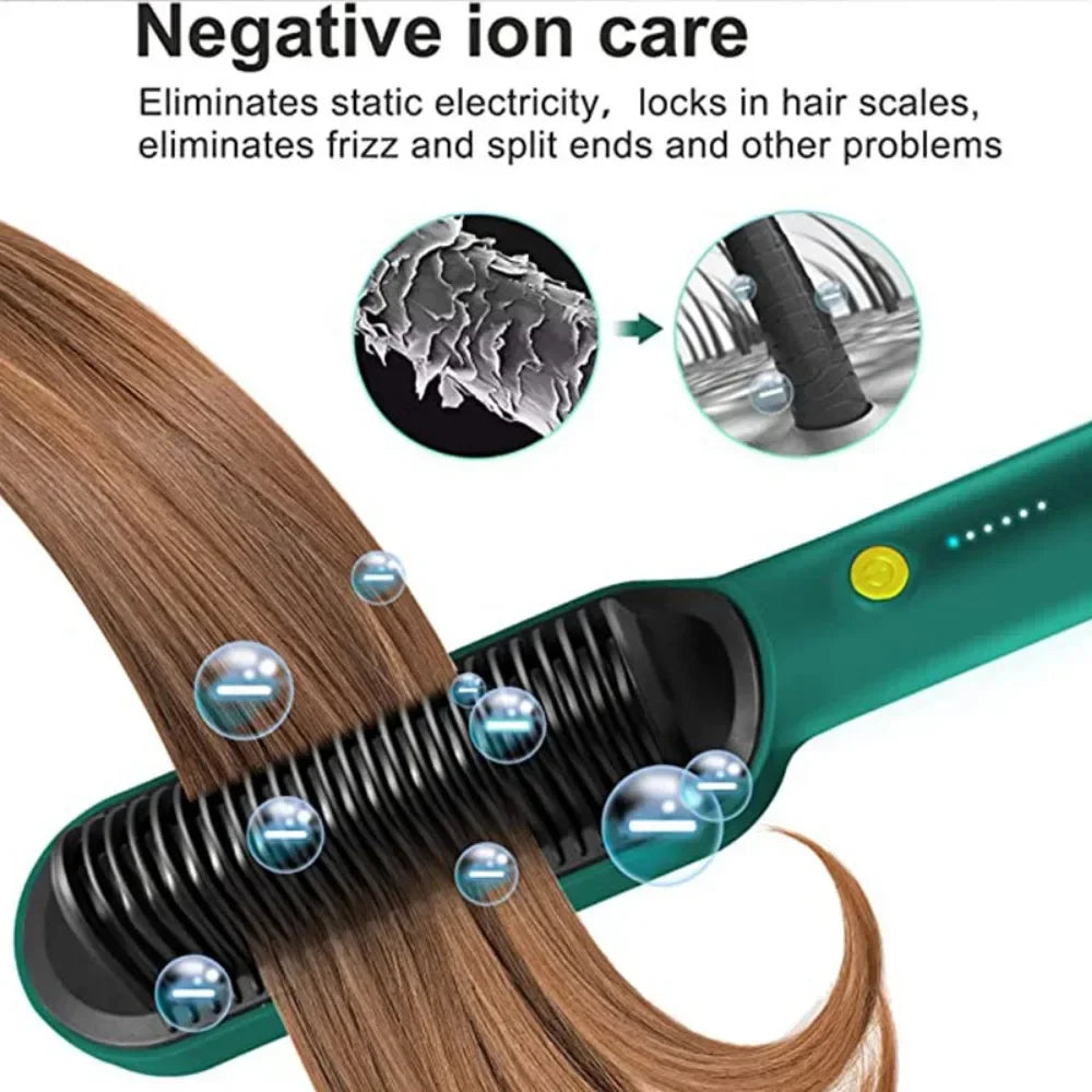 2 In 1 Electric Professional Negative Ion Hair Straightener Brush Curling Comb with Lcd Display Hair Curling Tool Straight Brush