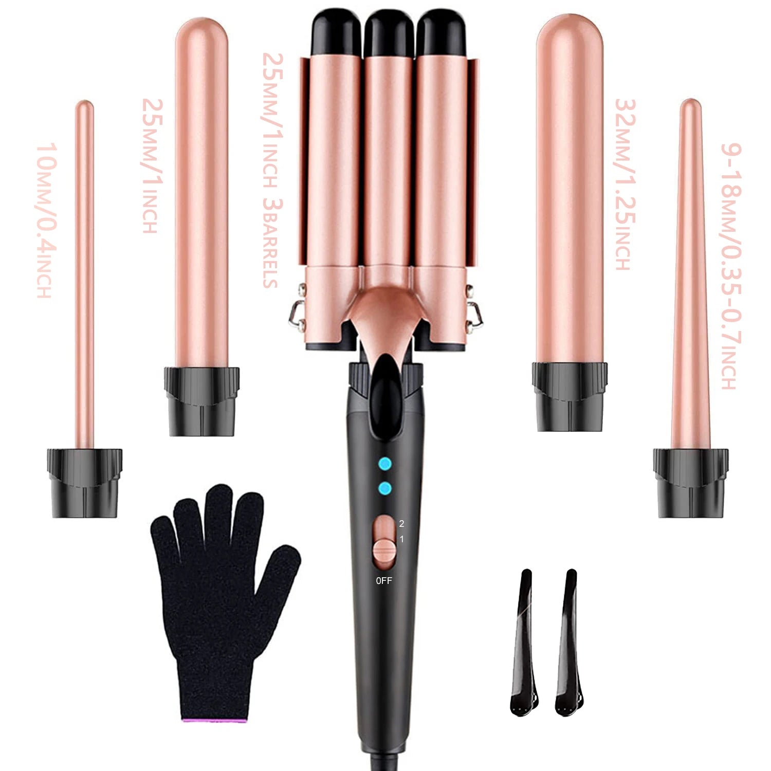 5 in 1 Hair Waver Curling Iron,3 Barrel Hair Crimper with Fast Heating Up, 0.4-1.25 Inch Crimper Wand Curler for All Hair Types